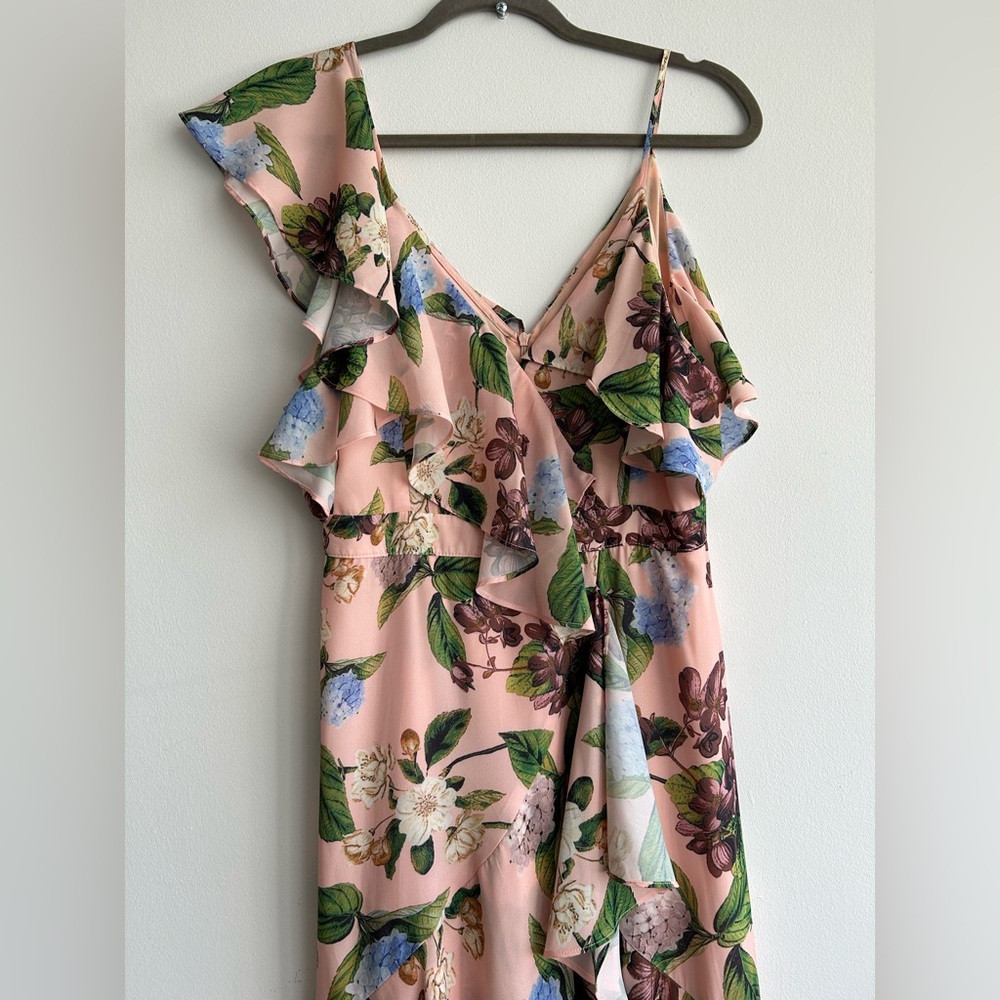 O.P.T. Pink Floral V-neck Off Shoulder Ruffle Dress Size S-M Pink - Picture 7 of 9